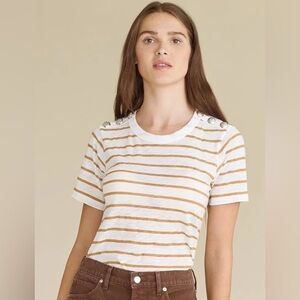 VERONICA BEARD "Carla" Striped Pima Cotton Tee, White/Camel